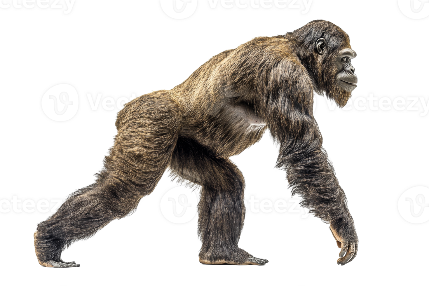 Gorilla walking in profile on white background png