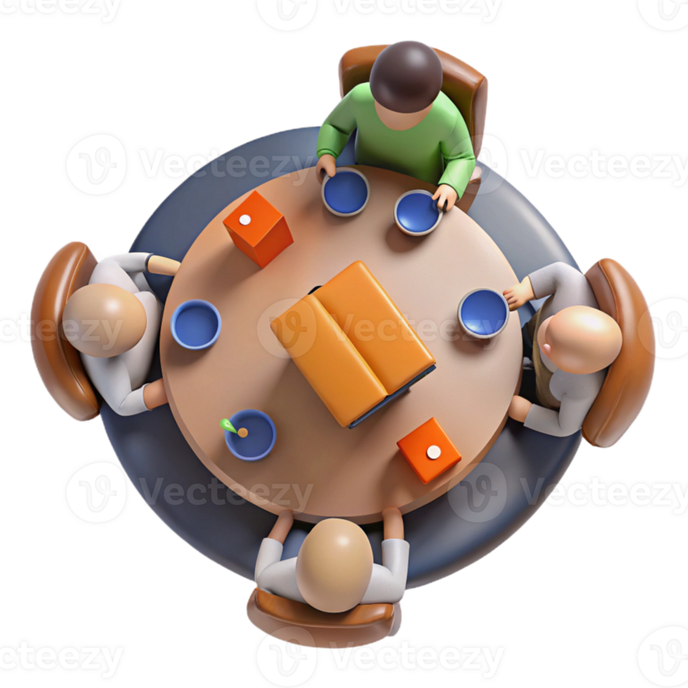 dramatic creative Group Brainstorming Meeting Cutout with Top View Perspective high quality png