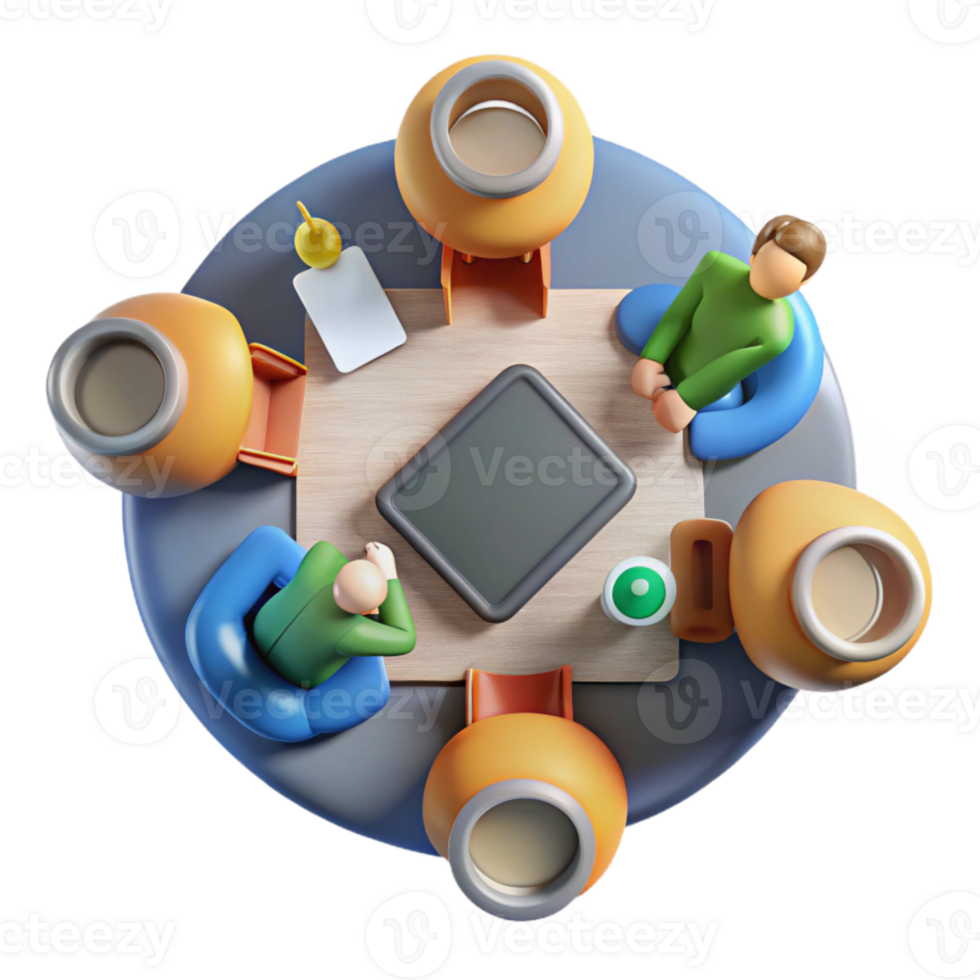 beautiful vintage Group Brainstorming Meeting Cutout with Top View Perspective premium png