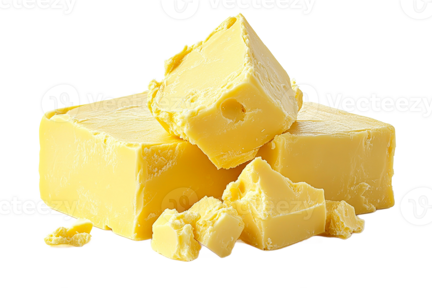 Yellow butter blocks on white background png