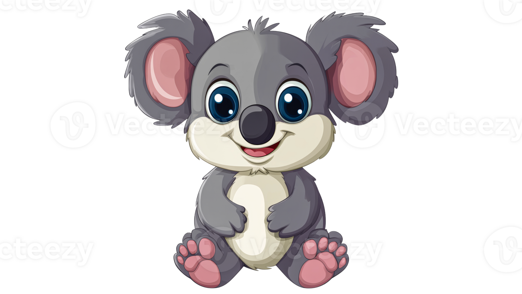 Cute cartoon koala sitting and smiling happily png