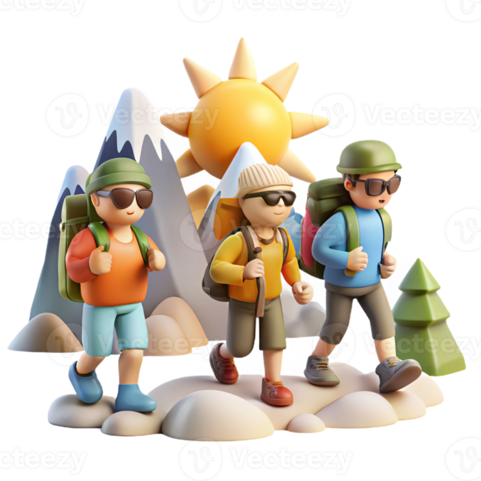 dramatic rustic Group Hiking in Mountains with Bright Sunlight Cutout genuine png