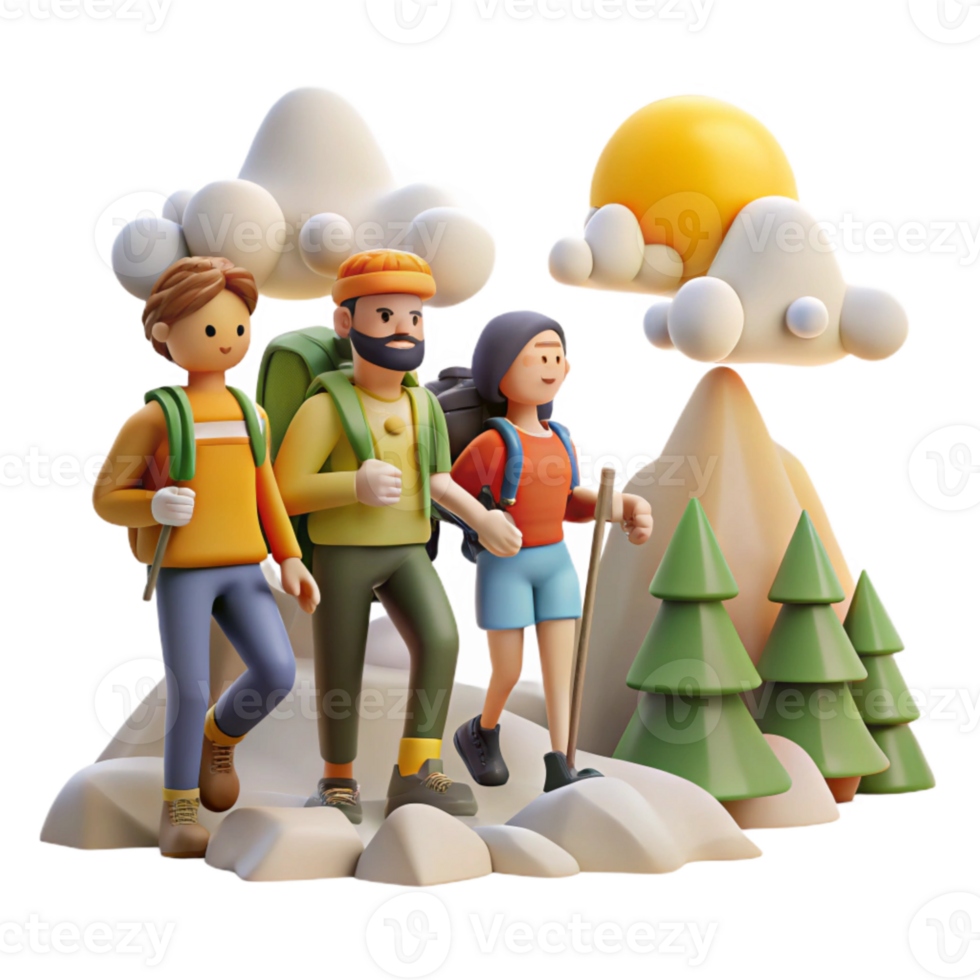 serene rustic Group Hiking in Mountains with Bright Sunlight Cutout genuine png