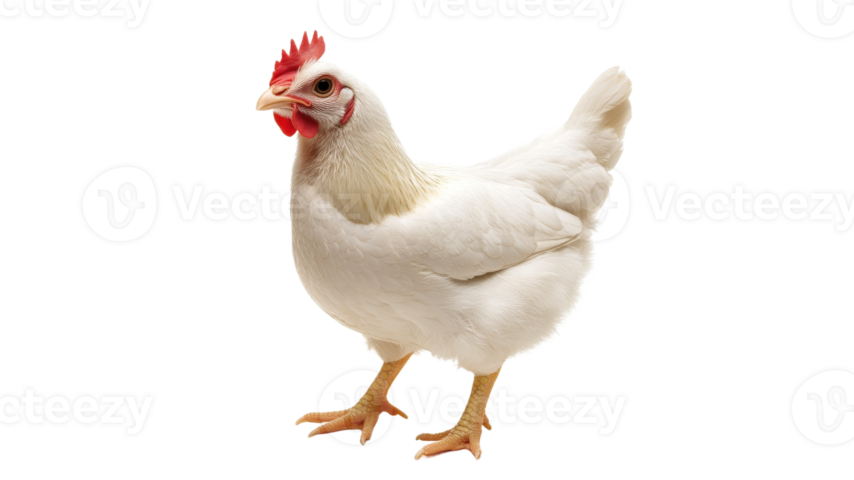 White chicken stands proudly in a studio setting png