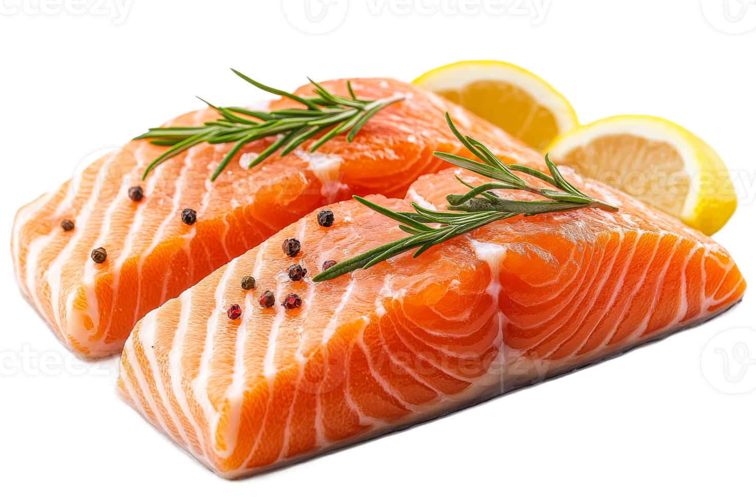 Fresh salmon fillets ready for cooking with herbs png