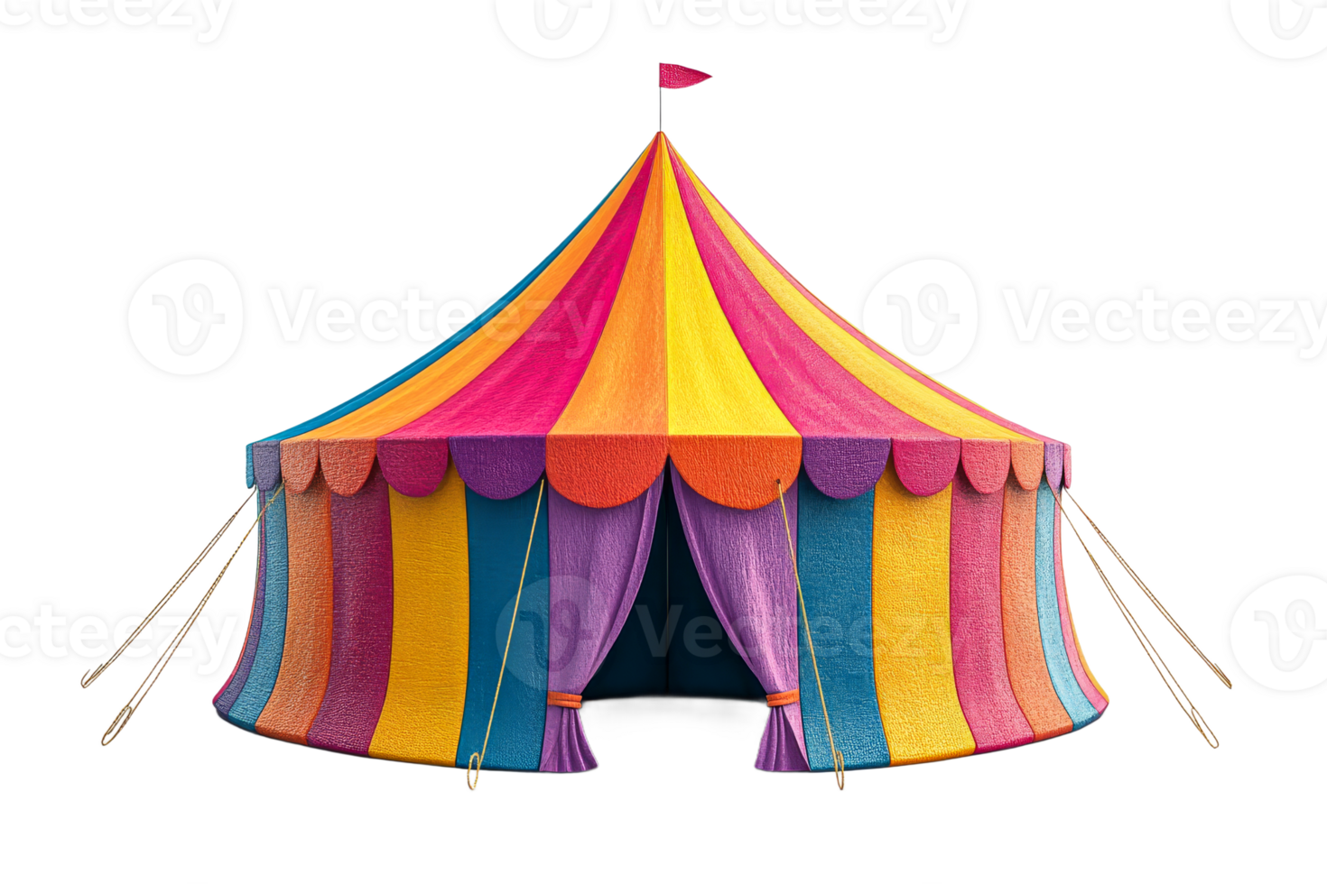 Colorful circus tent with vibrant stripes and flag png
