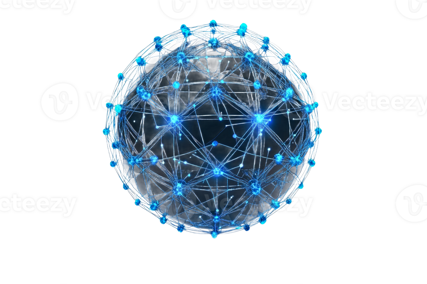 Digital network sphere with glowing connections png