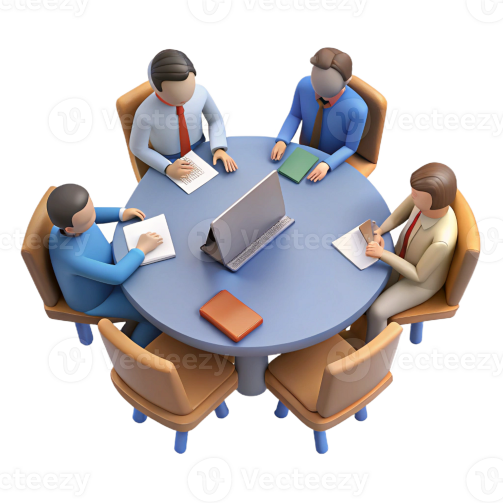 impressive vintage Group Meeting Around Table Cutout with Top Down View original png
