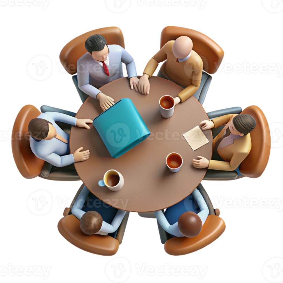 beautiful creative Group Meeting Around Table Cutout with Top Down View high quality png