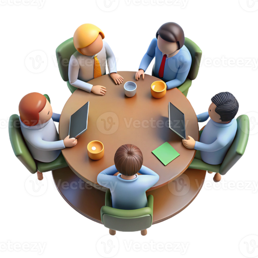 impressive artistic Group Meeting Around Table Cutout with Top Down View detailed png