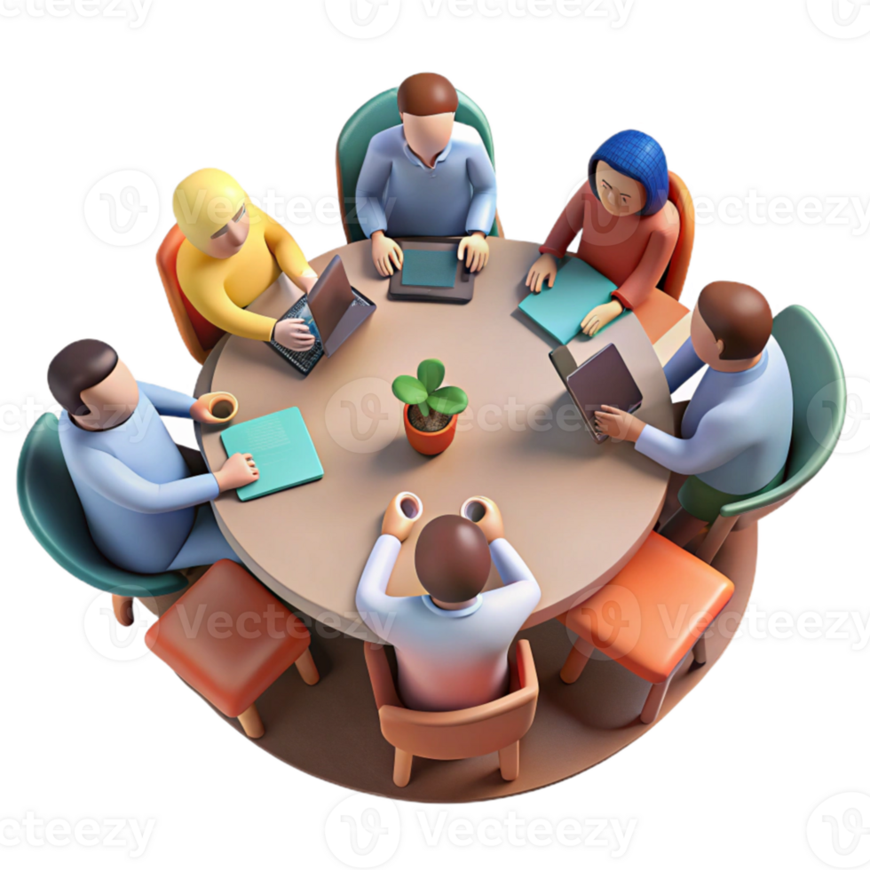 serene modern Group Meeting Around Table Cutout with Top Down View exclusive png