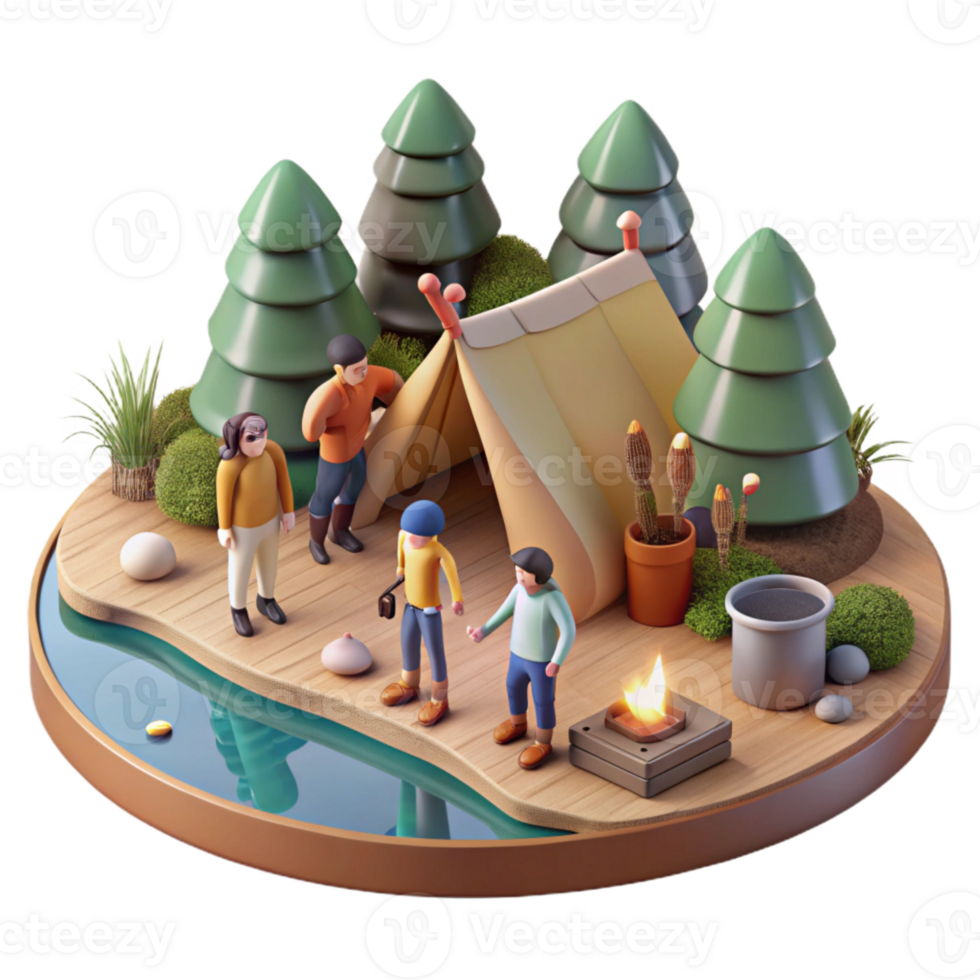 vibrant contemporary Group of Friends Camping in Forest Transparent Background original png