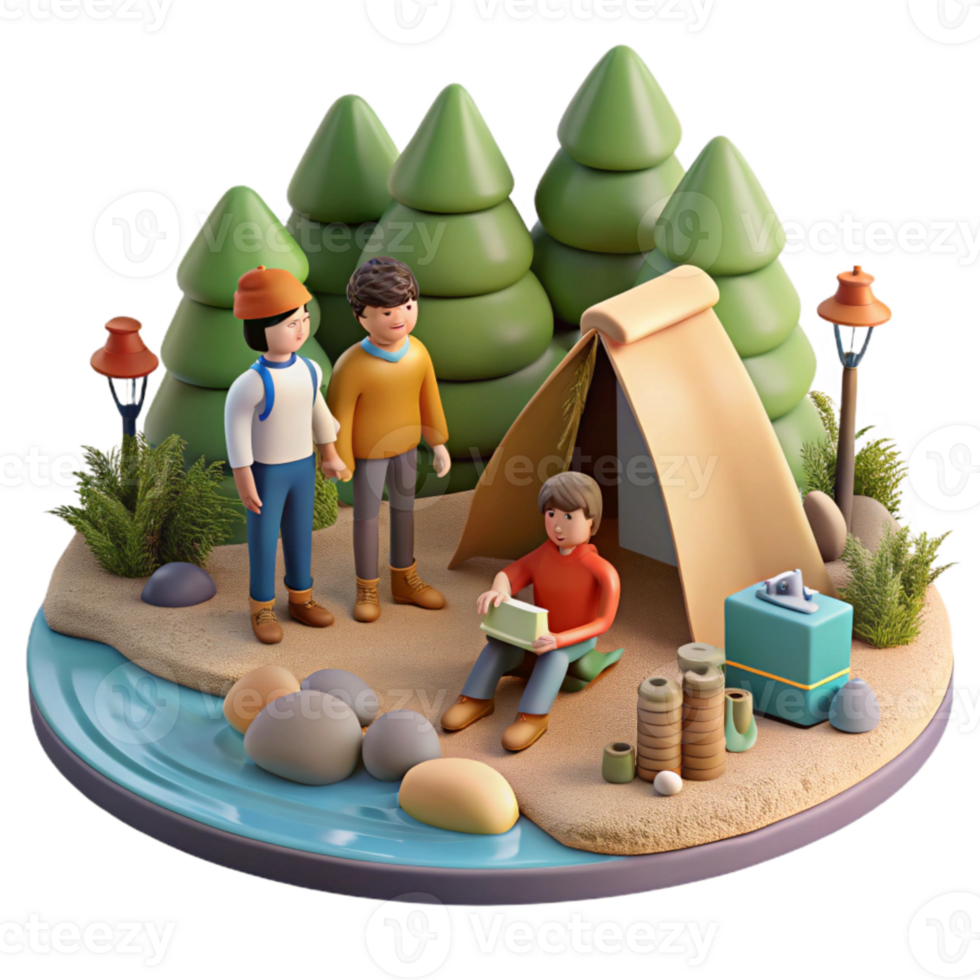 magnificent vintage Group of Friends Camping in Forest Transparent Background original png