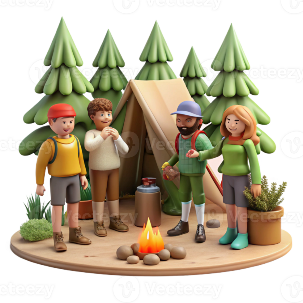 impressive classic Group of Friends Camping in Forest Transparent Background exclusive png
