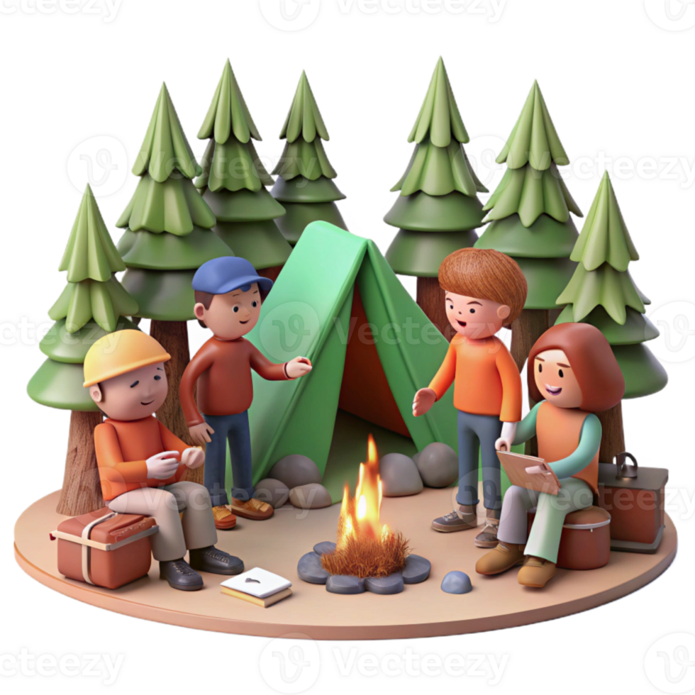 dramatic abstract Group of Friends Camping in Forest Transparent Background professional png