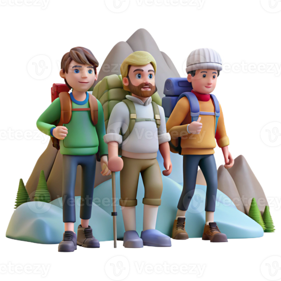 impressive artistic Group of Friends Hiking in Mountains Transparent Background genuine png