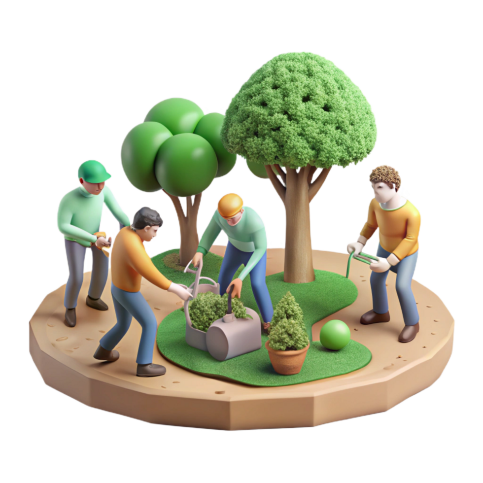 vibrant minimalist Group Planting Trees in Park Cutout high quality png