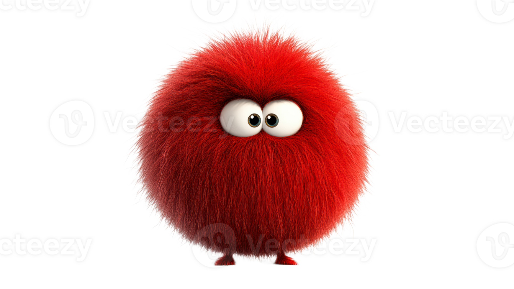 Red fluffy character with big eyes and round shape png