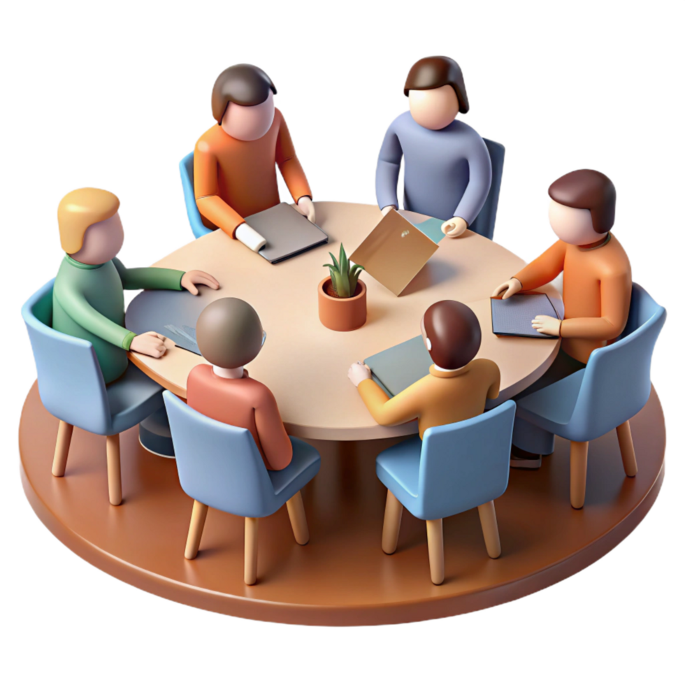vibrant contemporary Group Project Meeting Around Table Isolated png
