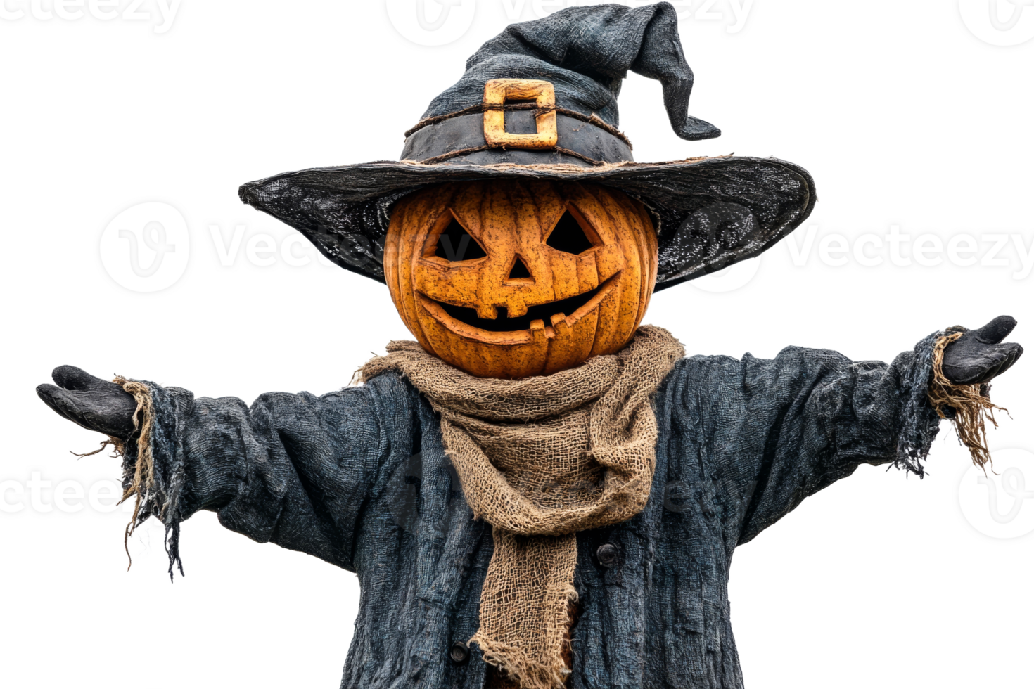 Handmade pumpkin scarecrow in witch disguise png