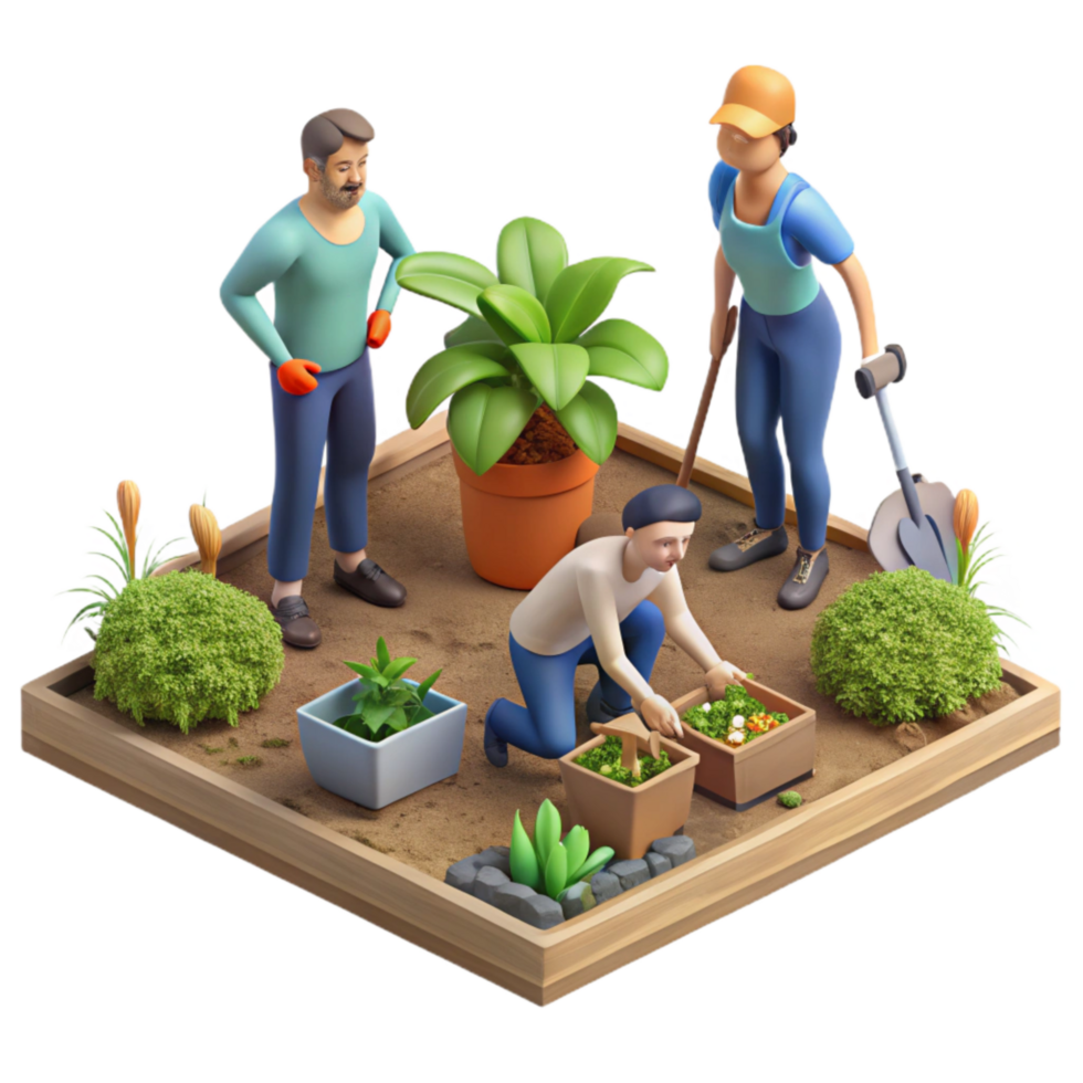dramatic minimalist Group Volunteering in Community Garden Cutout professional png