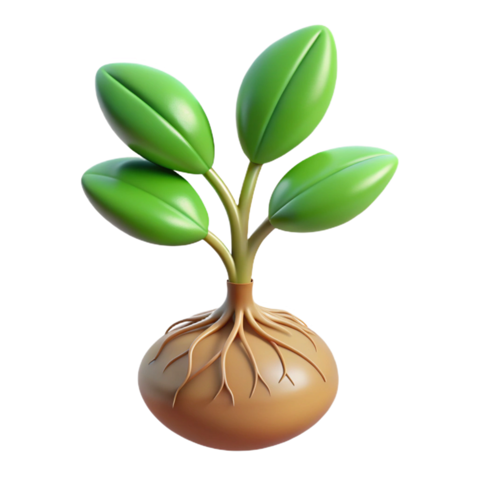 serene minimalist Growing Plant with Roots Visible Transparent Background png