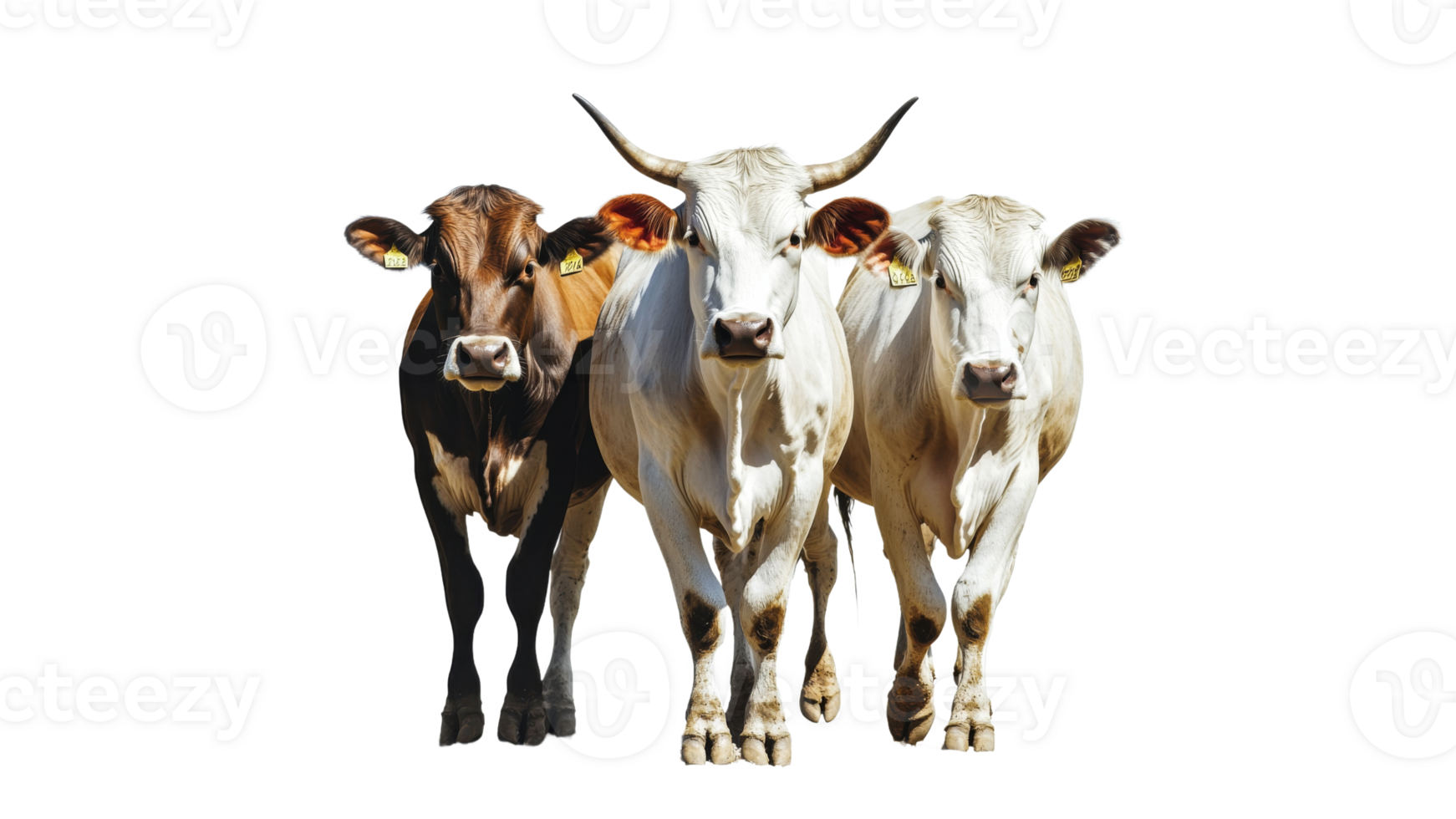 Three cows walking together on a sunny day png