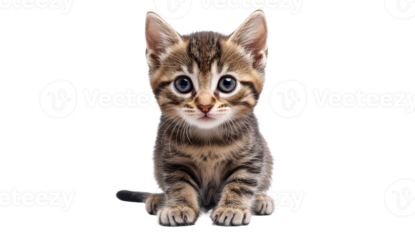 Cute tabby kitten sitting and looking curiously transparent background png