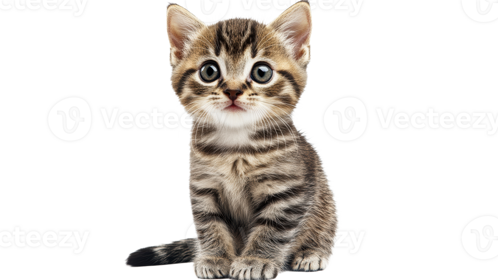 Cute striped kitten looking curiously at camera png