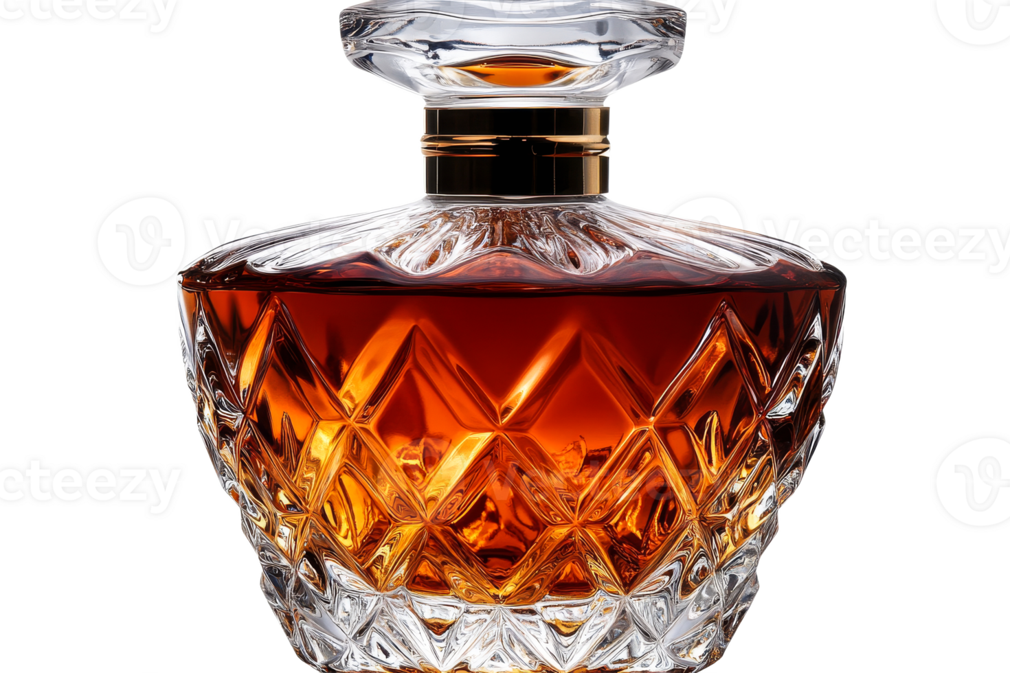 Elegant crystal decanter filled with amber liquor png