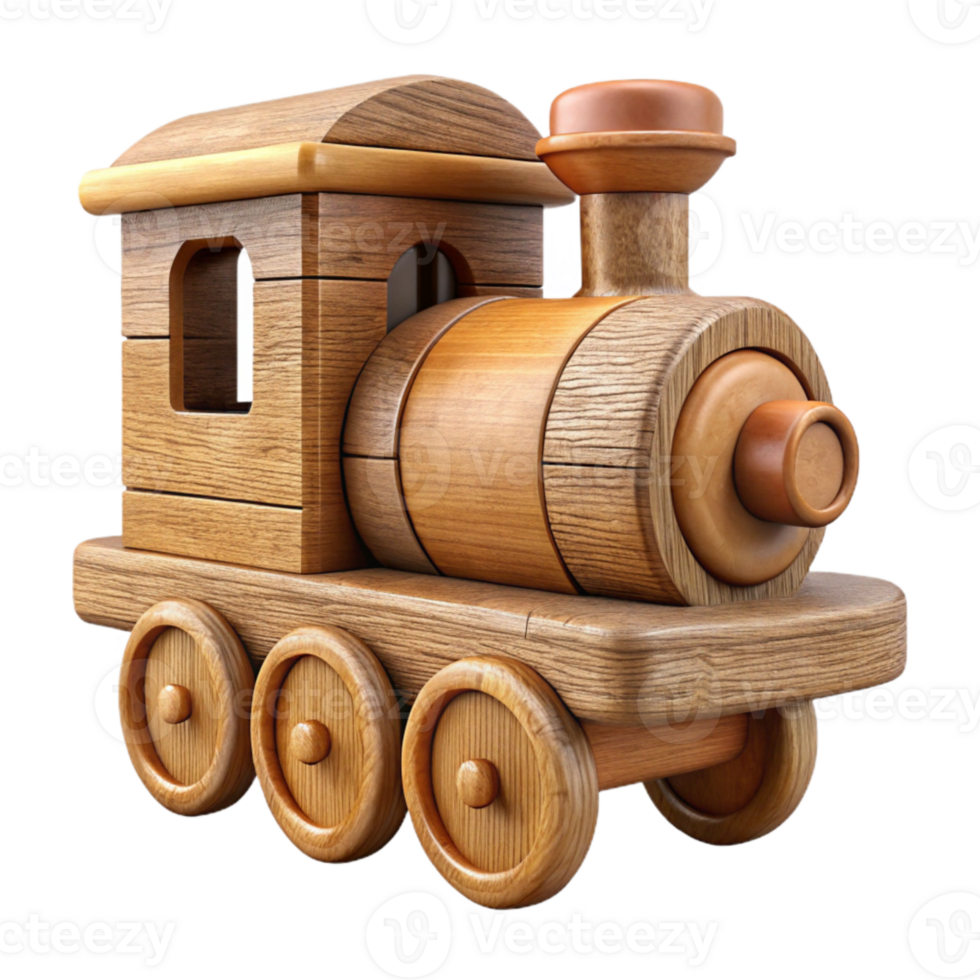 vibrant minimalist Hand Carved Wooden Toy Train Side View Cutout premium png