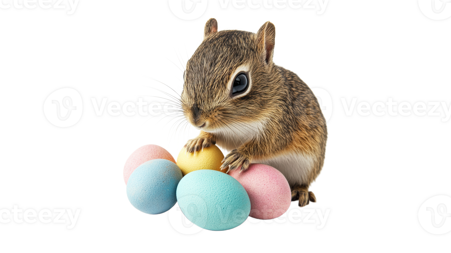 Squirrel with pastel colored eggs in springtime png