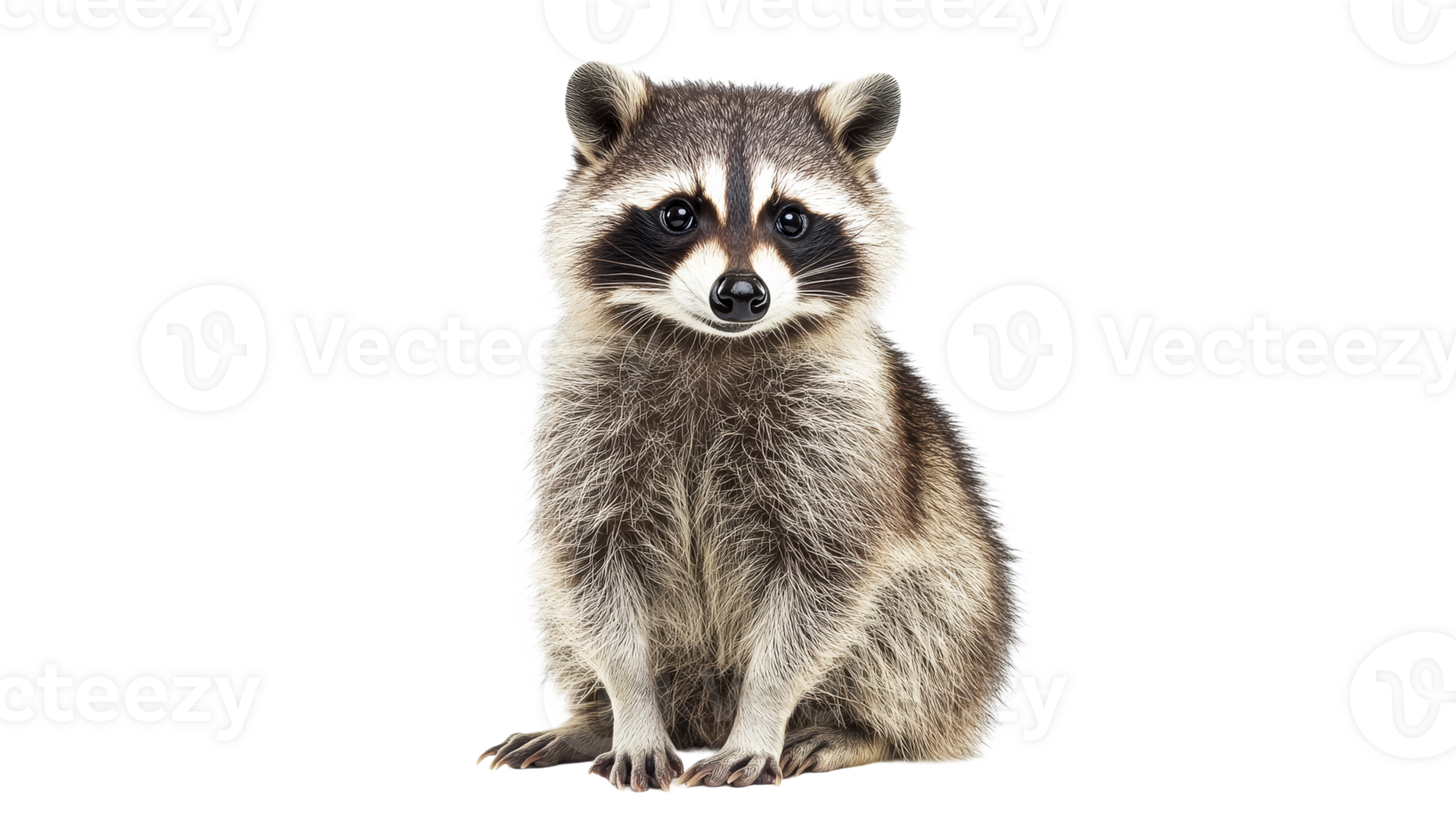Curious raccoon sitting on white background png