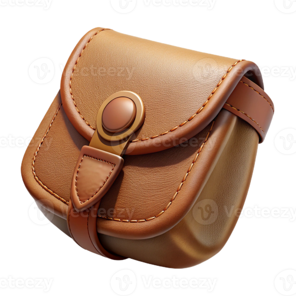 impressive minimalist Handcrafted Leather Pouch Brown Isolated on Transparent Background premium png