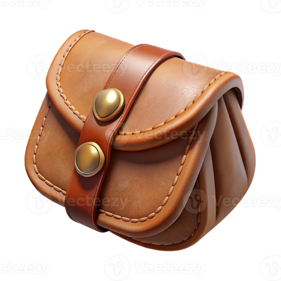 impressive vintage Handcrafted Leather Pouch Brown Isolated on Transparent Background high resolution png