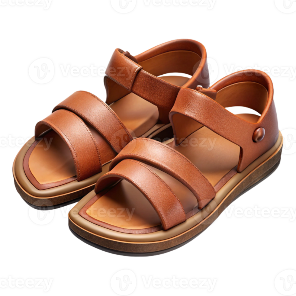 vibrant classic Handcrafted Leather Sandals Brown Isolated on Transparent Background premium png