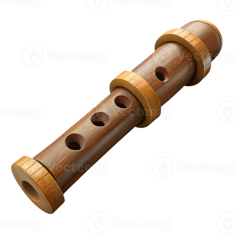 elegant rustic Handcrafted Wooden Flute Side View Cutout premium png