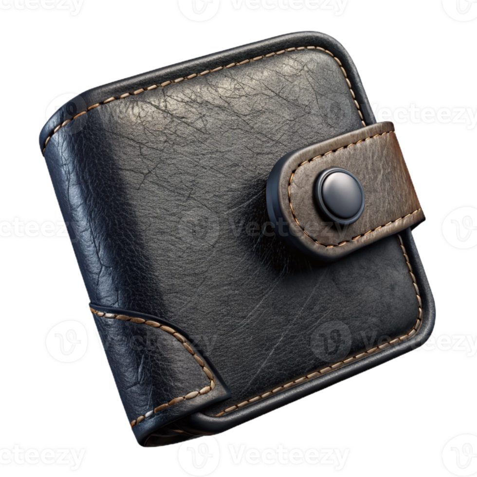 stunning minimalist Handcrafted Leather Wallet Black Isolated on Transparent Background detailed png
