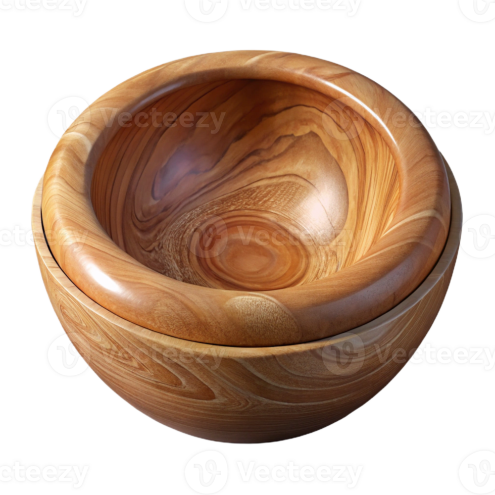 serene artistic Handcrafted Wooden Bowl Top View Isolated with Natural Grain detailed png