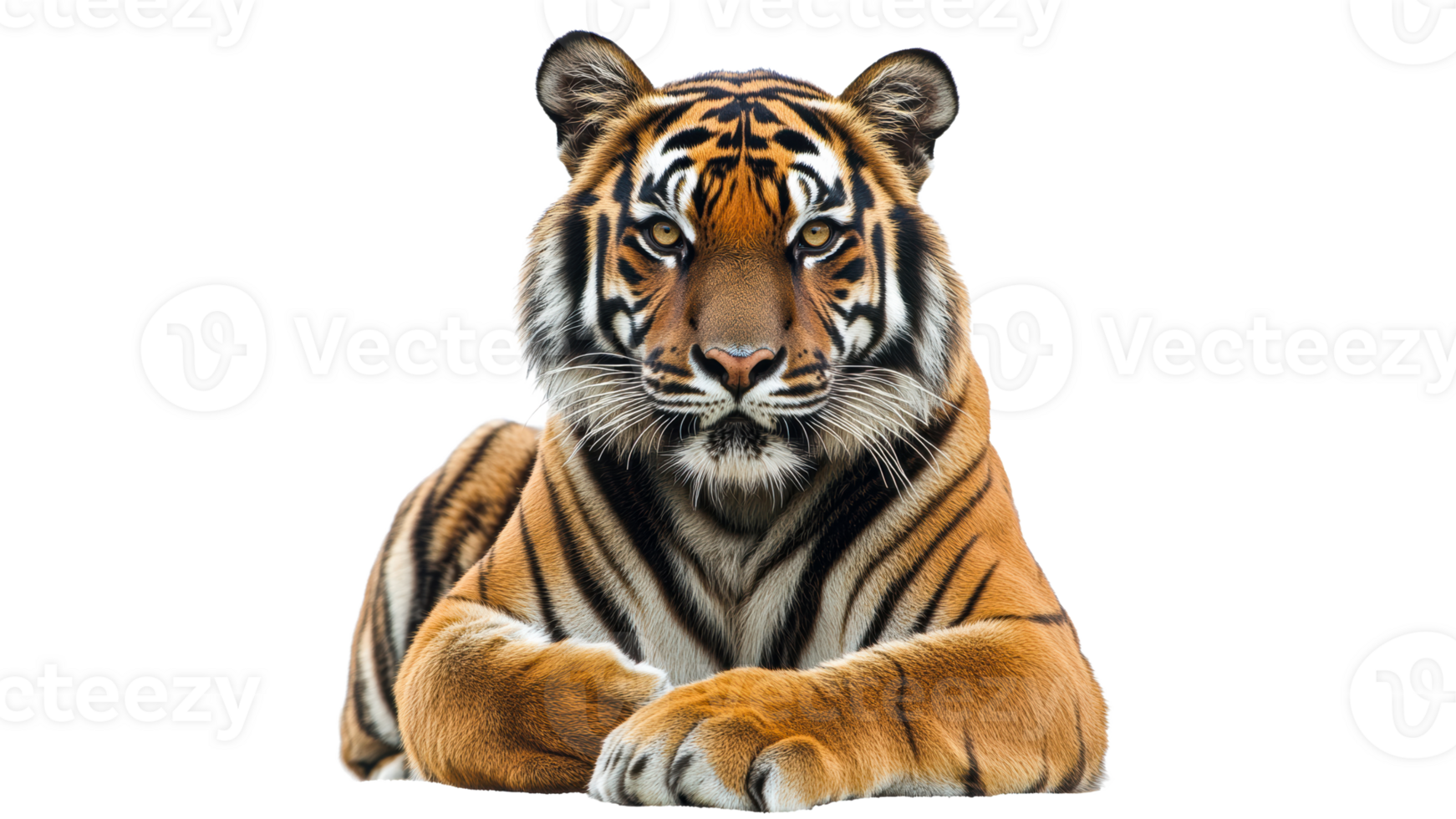 Majestic tiger resting calmly in a serene setting png