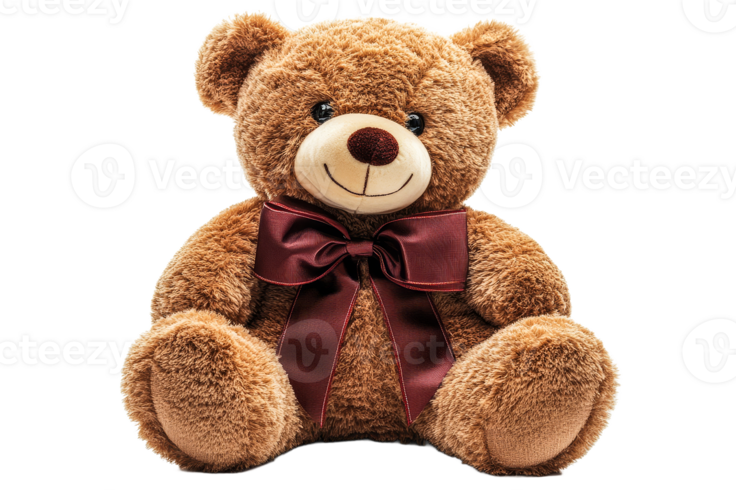 Teddy bear with red ribbon sits quietly png