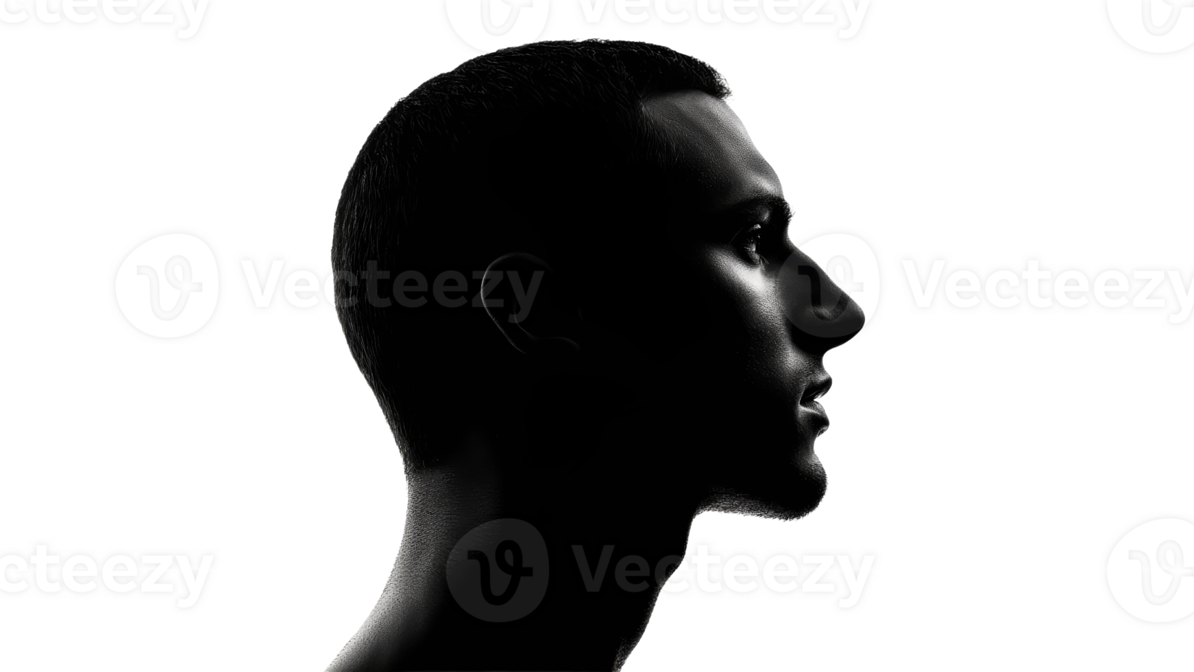 Profile silhouette of a young man in dark setting png