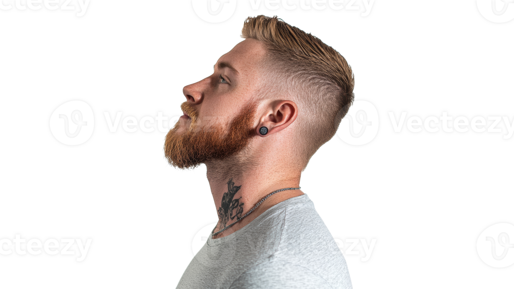 Confidently stylish man with beard tattoo png