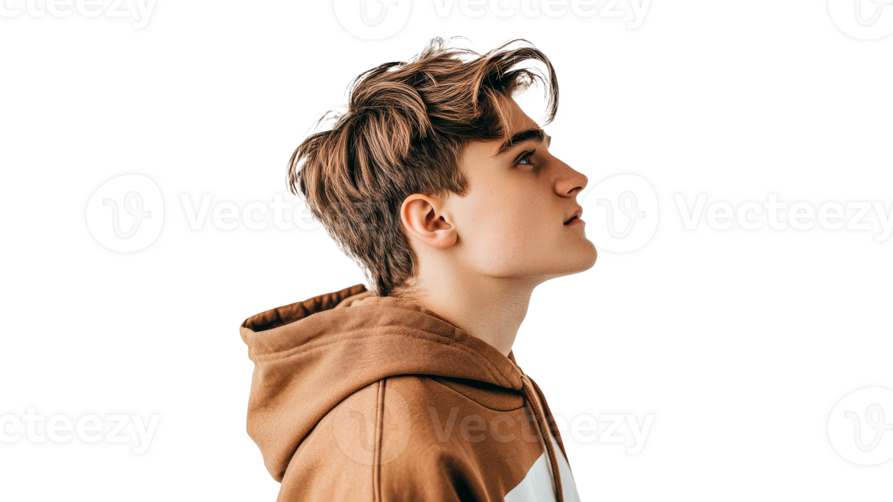 Young man with stylish haircut in profile view transparent png