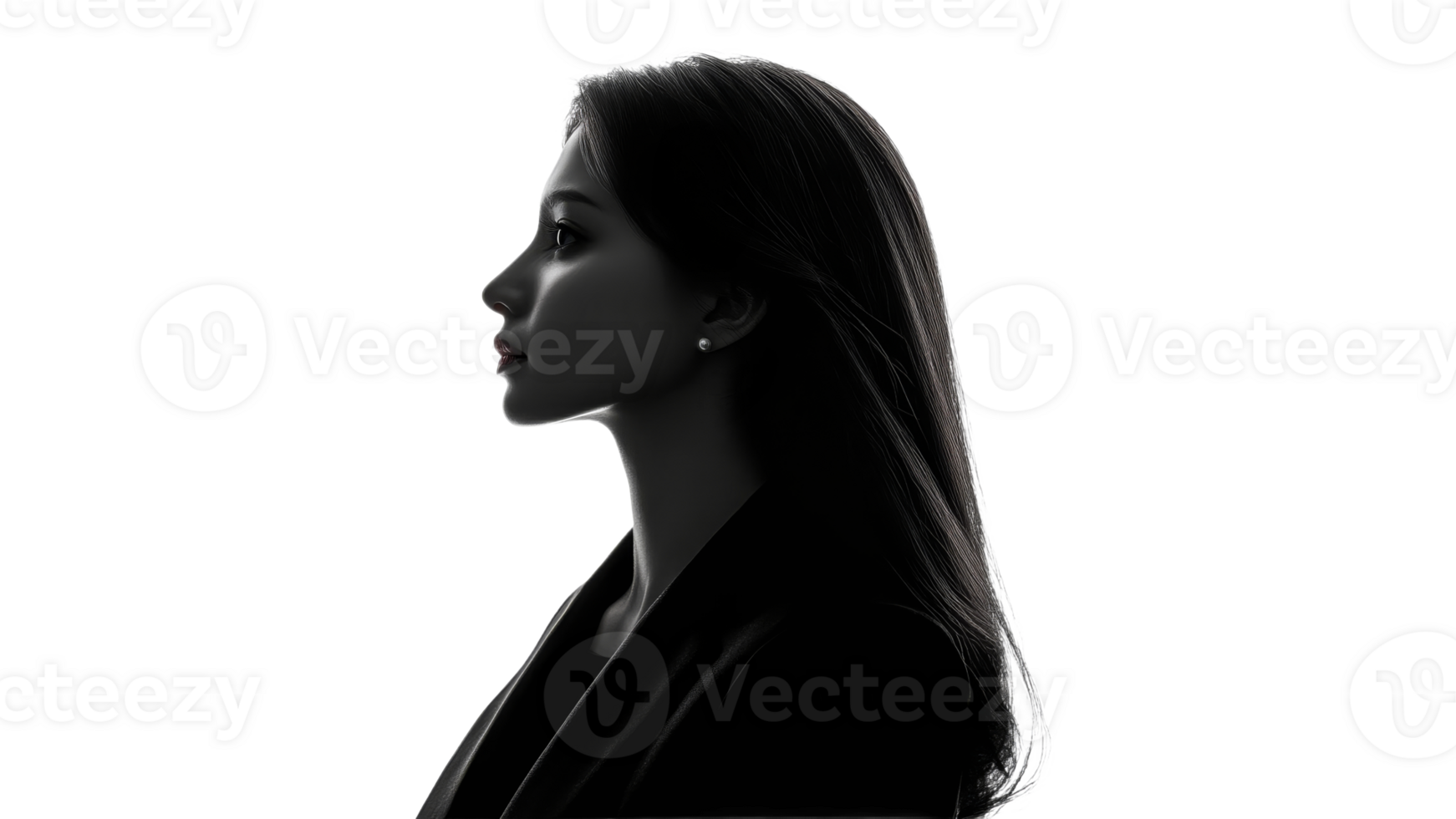 Profile silhouette of a woman with long hair png