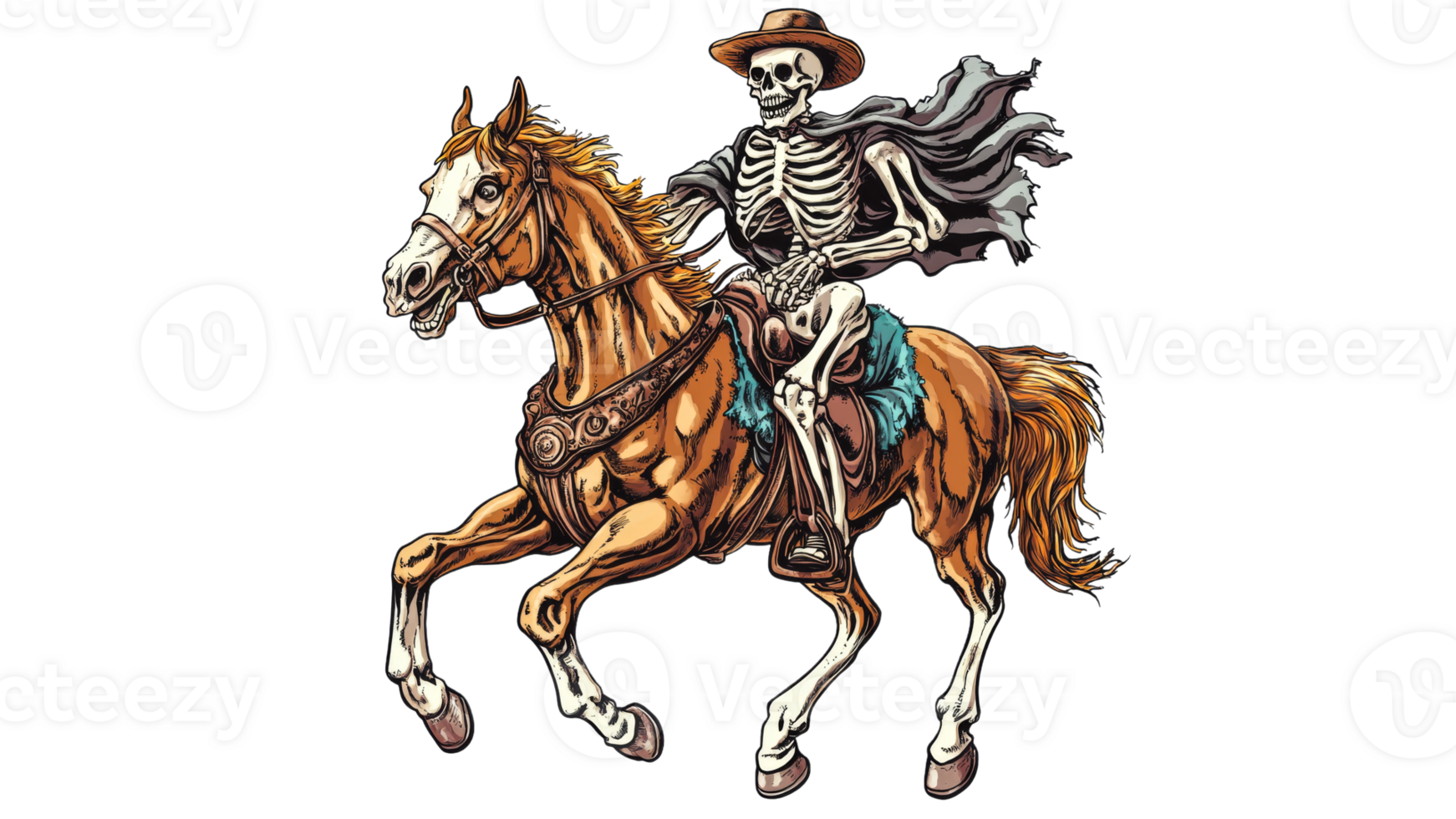 Skeleton rider on horseback in dramatic pose png