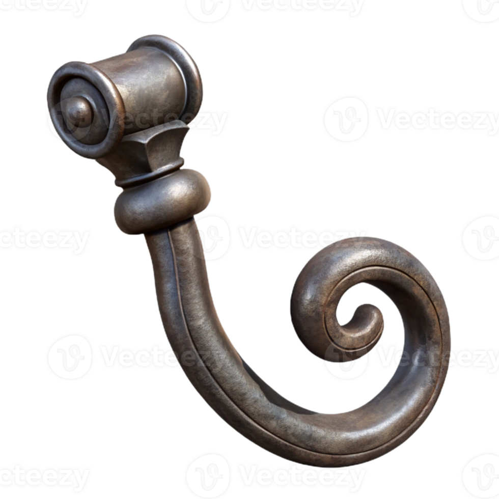 impressive abstract Hand Forged Iron Hook with Decorative Scroll Isolated Element authentic png