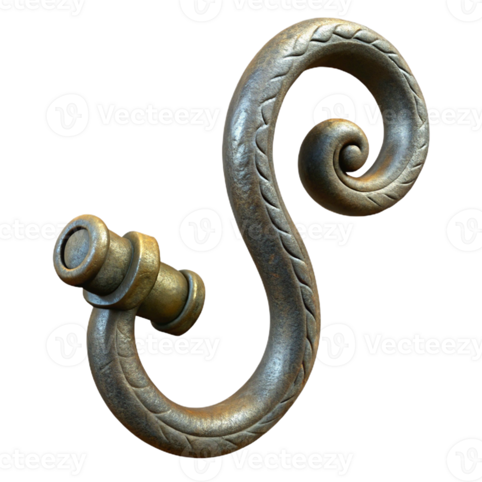 extraordinary vintage Hand Forged Iron Hook with Decorative Scroll Isolated Element professional png