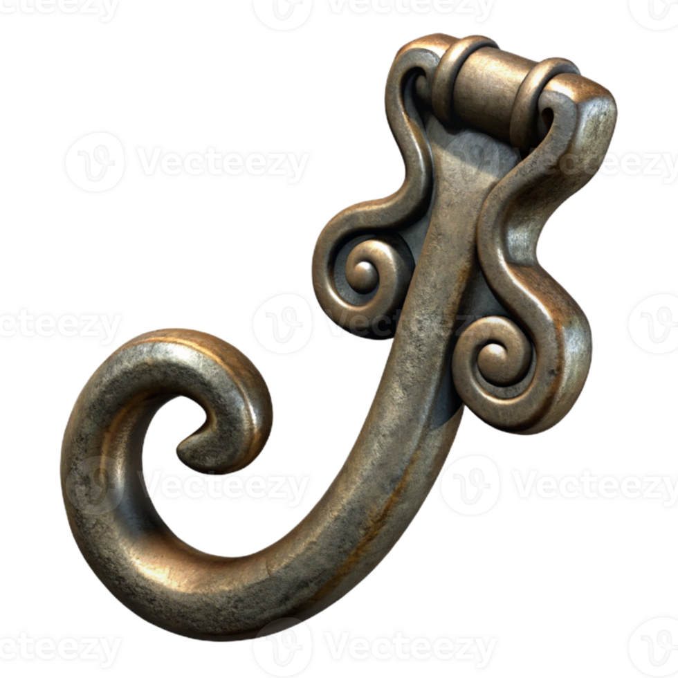 magnificent modern Hand Forged Iron Hook with Decorative Scroll Isolated Element premium png