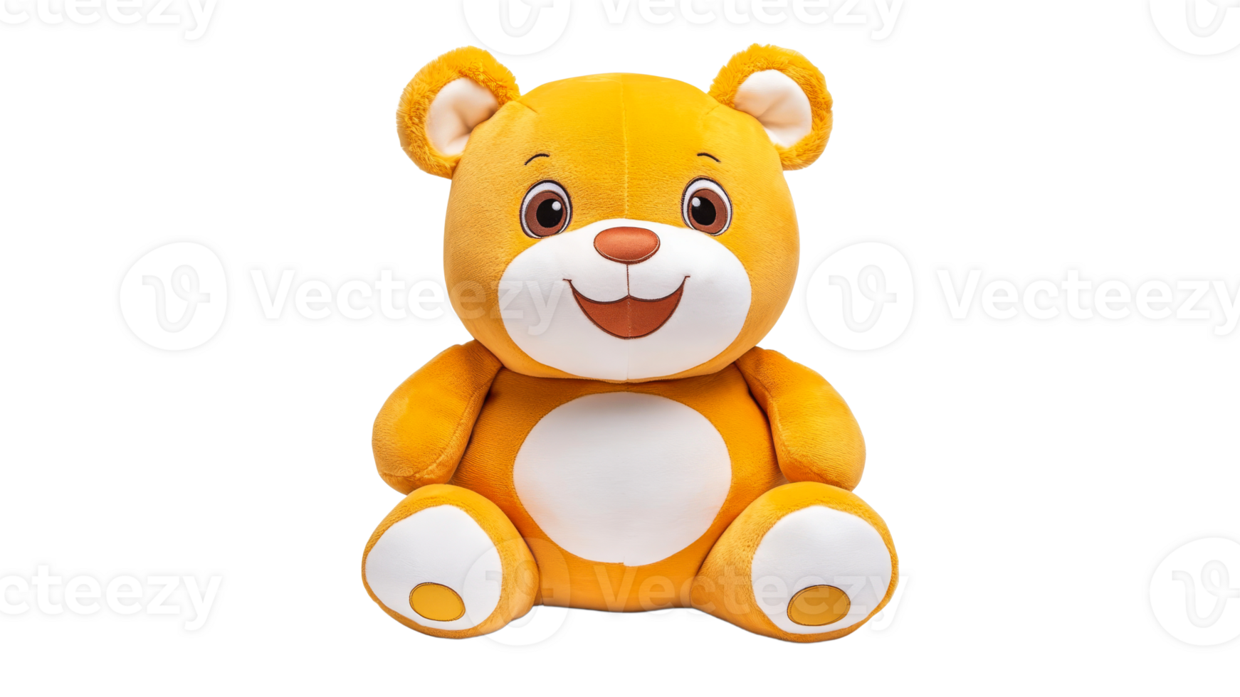 Happy yellow bear plush toy in front png